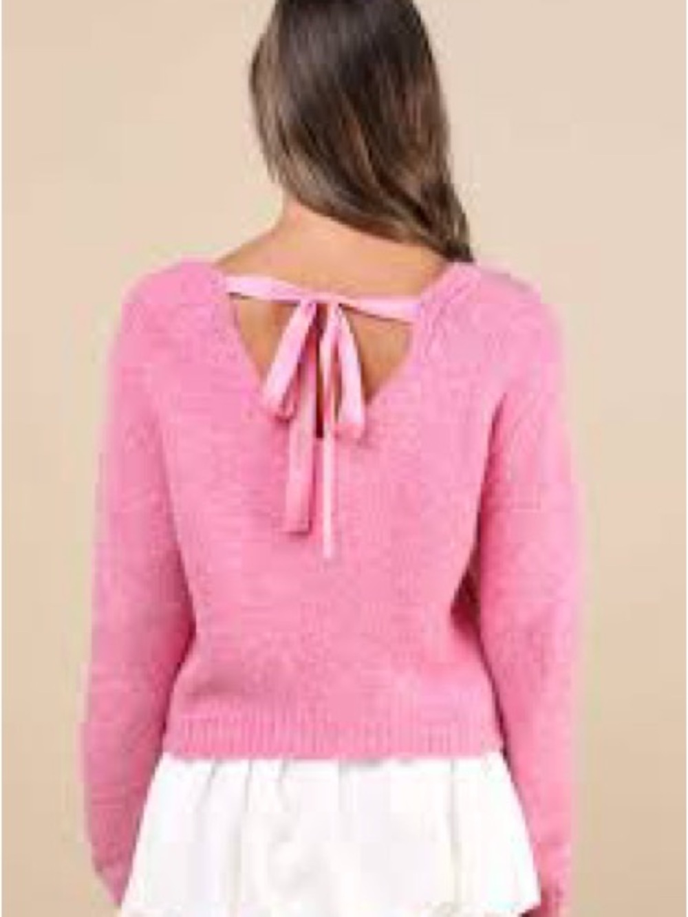 Lulu's Pink Knit V-Neck Sweater with Back Tie